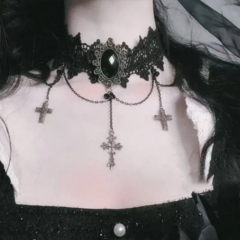 Neo-Gothic Black Lace Choker Bazaare Mart Black Lace Choker