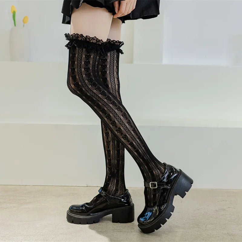 Lolita Fishnet Thigh High Stockings Bazaare Mart Thigh High Stockings