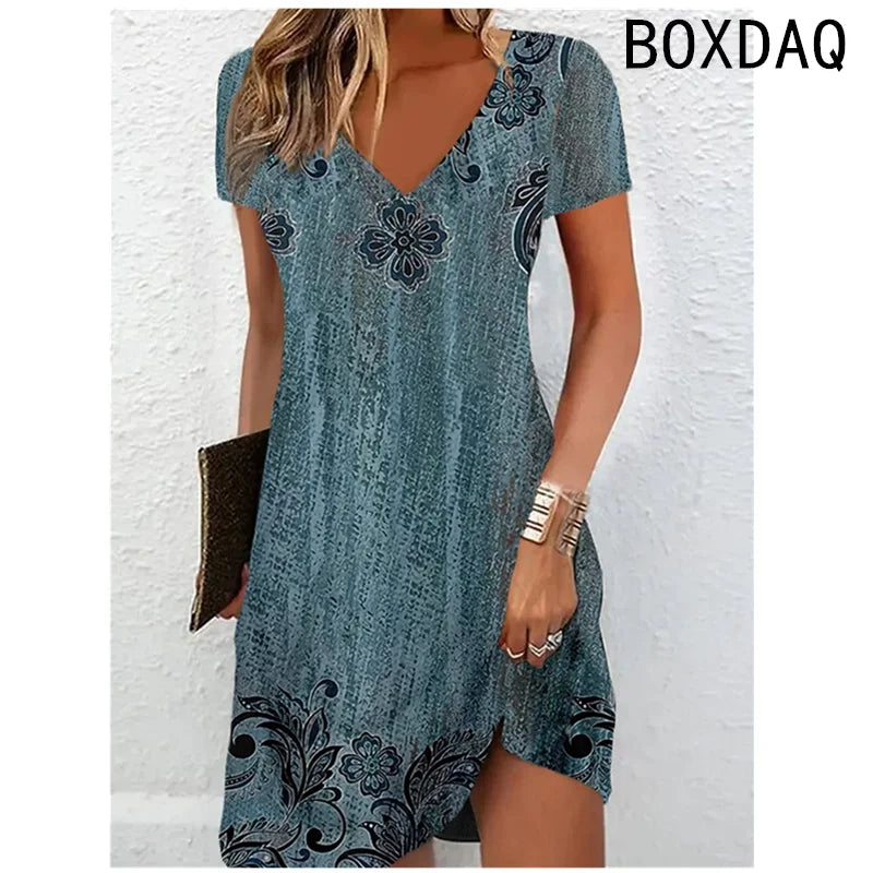 Short Sleeve V-Neck Floral Dress
