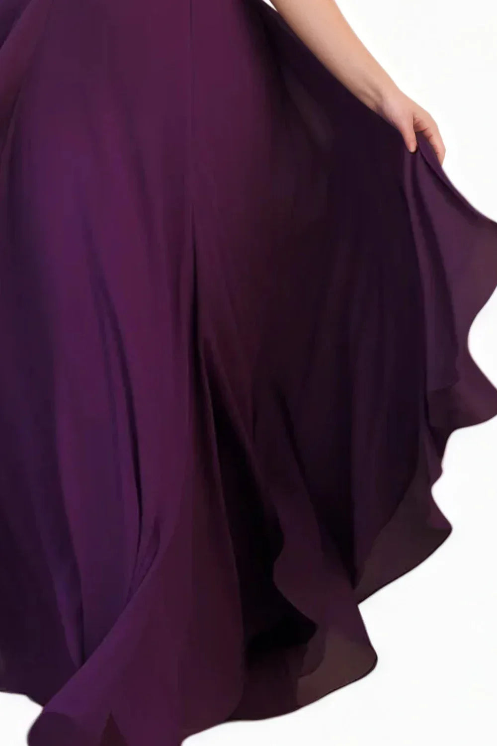 Purple Chiffon Ruffle Half Sleeve V-Neck Evening Dress Bazaare Mart Purple Ruffle Half Sleeve V-Neck Evening Dress