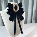 Elegant Retro Velvet Crystal Double Bow Brooches Black Bazaare Mart Velvet Crystal Double Bow Brooches