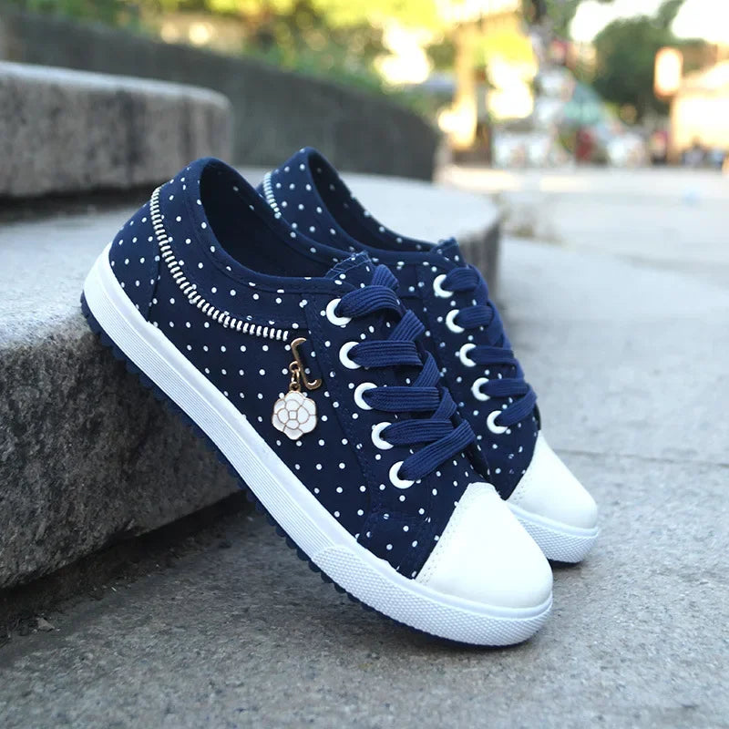 Unique Hollow Mesh Polka Dot Denim Sneakers