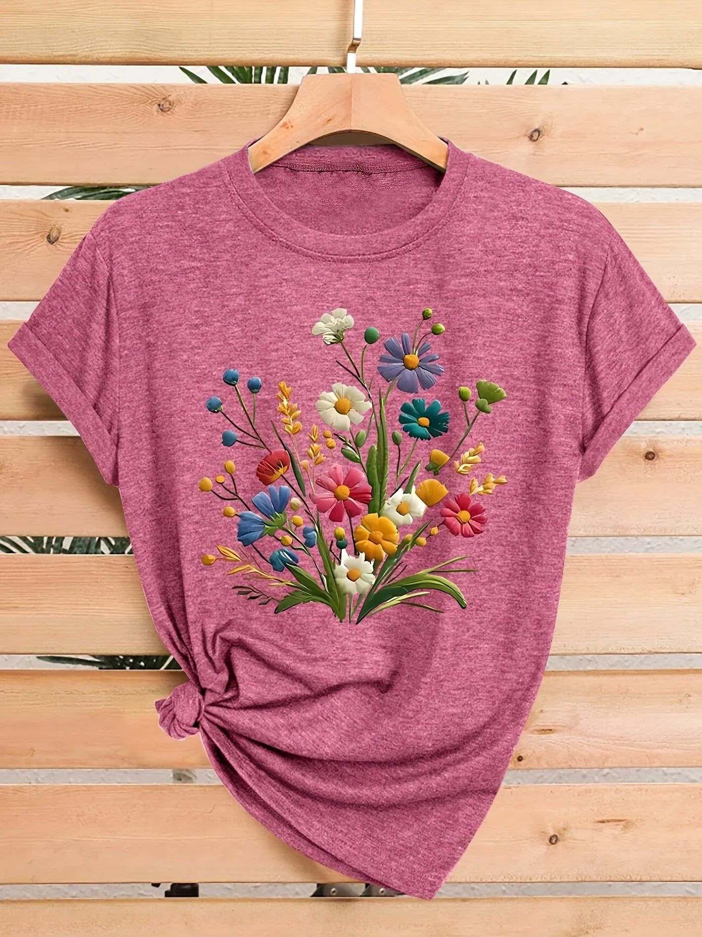 Wildflower Bouquet Women’s Graphic Tee – Colorful Floral Crew Neck Casual T-Shirt TX-WMYZ-1913 Bazaare Mart Lady's T-Shirt