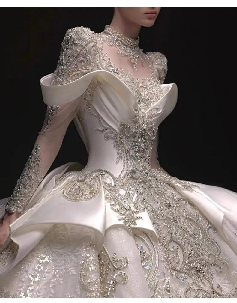 Long Sleeve Princess Sparkling Beaded Bridal Gown Bazaare Mart Beaded Long Sleeve Bridal Gown