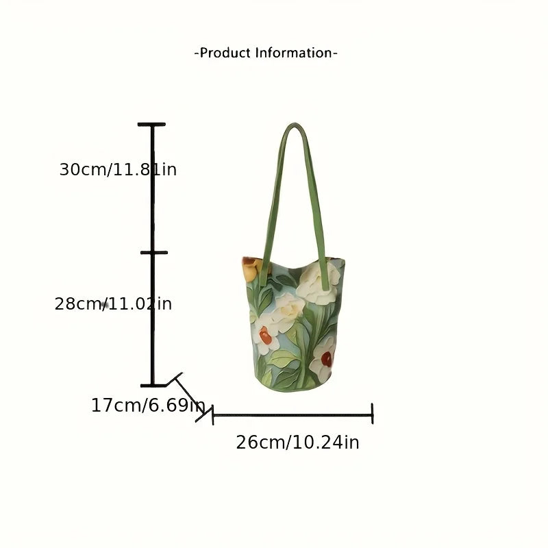 Women's Large Capacity Summer Floral Oxford Bucket Bag Casual Fashionable Shoulder Bag with Oil Painting Flower Design Handbag Bazaare Mart