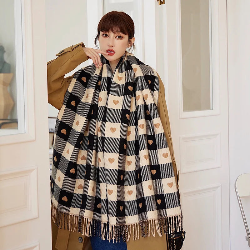 Thick Plaid Tasseled Scarf Bazaare Mart Thick Plaid Tasseled Scarf