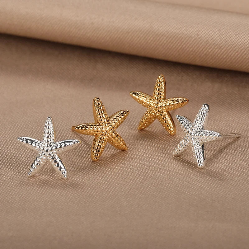 Starfish and Bow Stainless Steel Stud Earrings