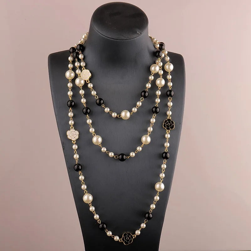 Long Floral Pearl Multi-Strand Necklaces 6 Bazaare Mart Long Floral Pearl Multi-Strand Necklaces