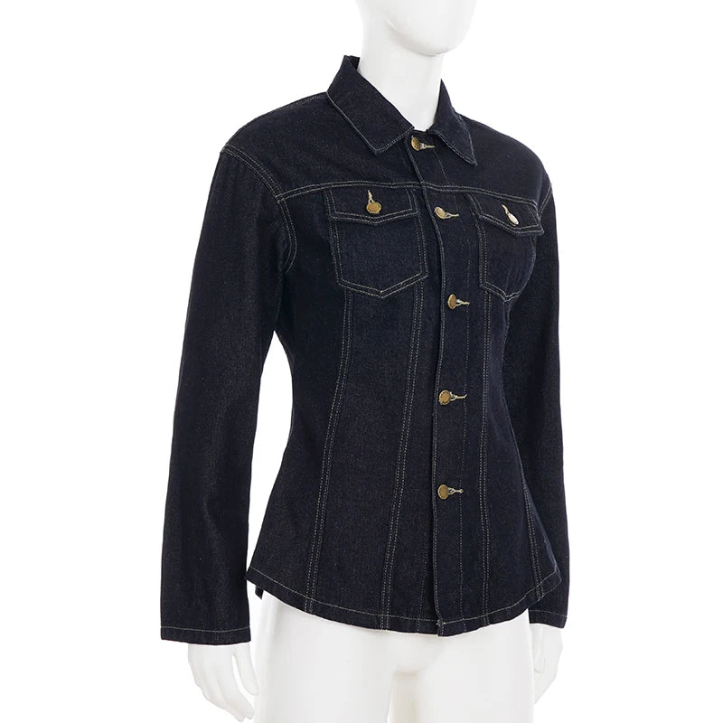 Vintage Midnight Blue Denim Button-Up Shacket
