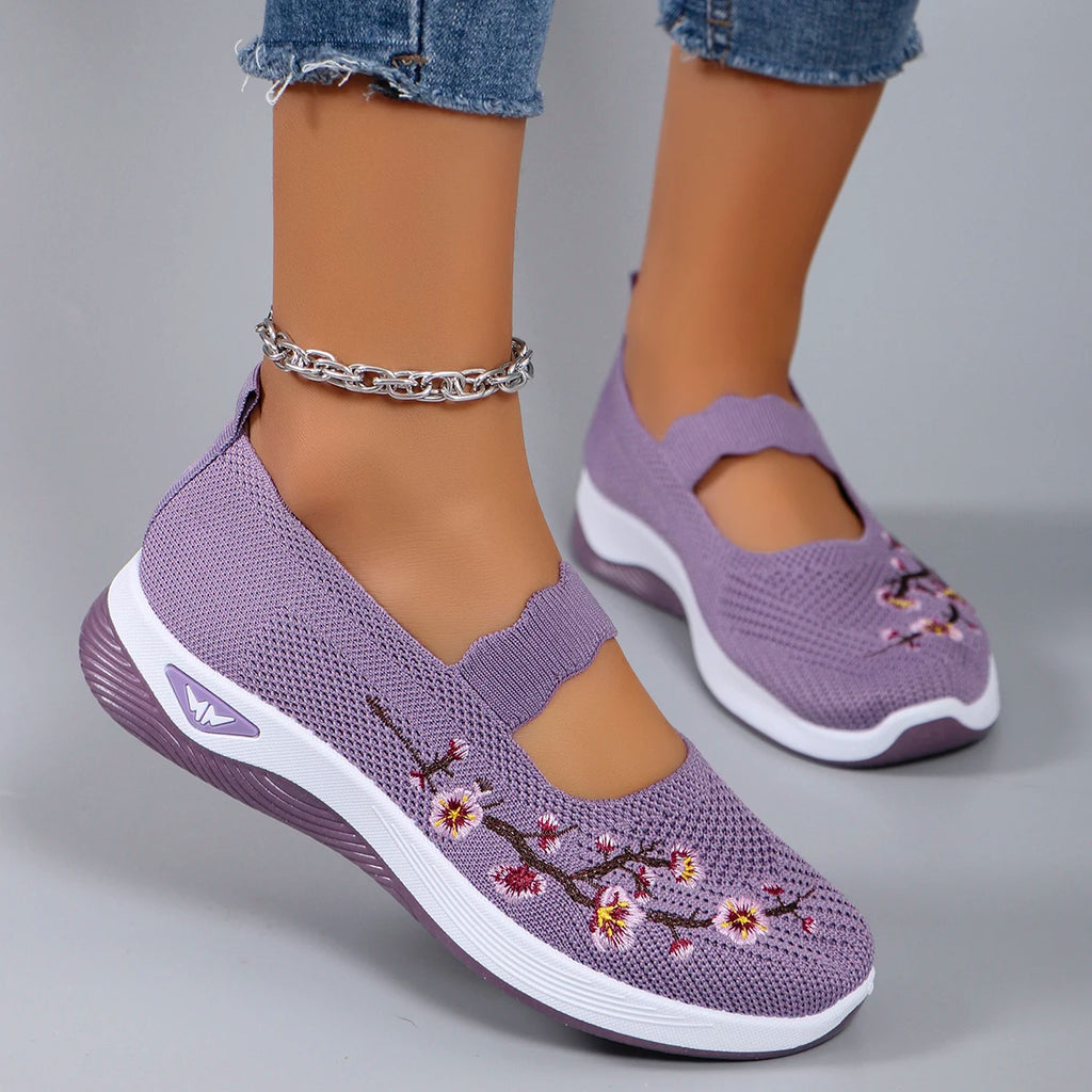 Floral Breathable Mesh Flat Shoes
