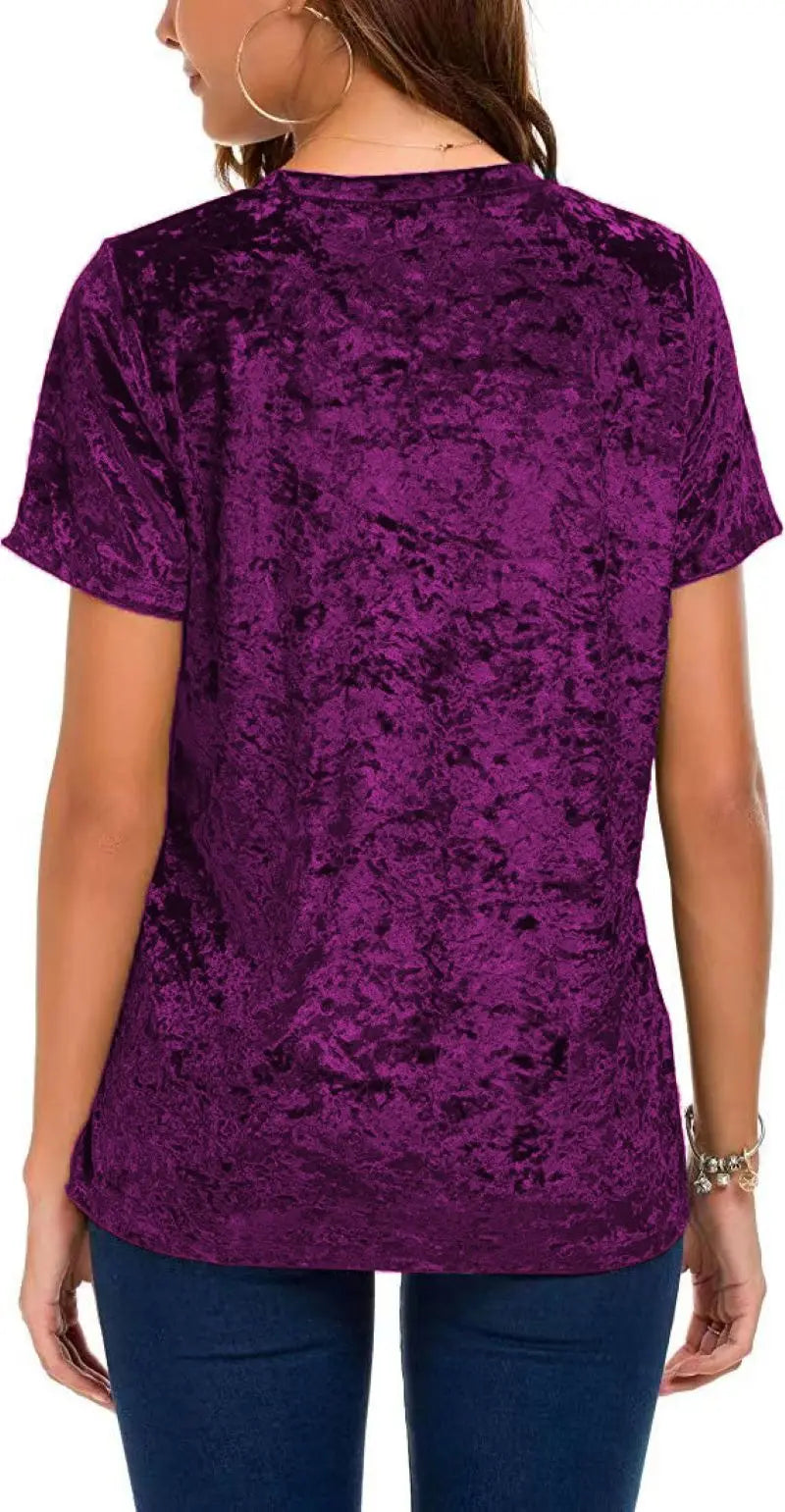 Plus Size Velvet Short Sleeve Top