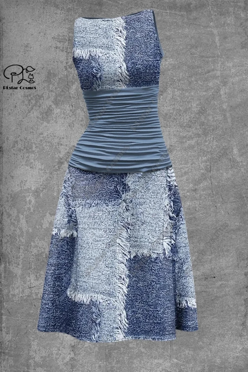 Women's 3D Print Sleeveless Fit & Flare Dress – Nature Pattern Dress Bazaare Mart Sleeveless Dress