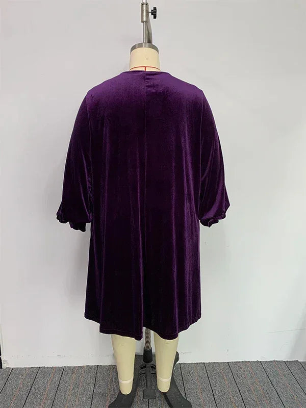 Purple Velvet Long Sleeve Dress Bazaare Mart Purple Velvet Long Sleeve Dress