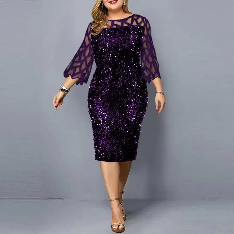 Elegant Sequin Plus Size Dress Purple Bazaare Mart Elegant Sequin Plus Size Dress