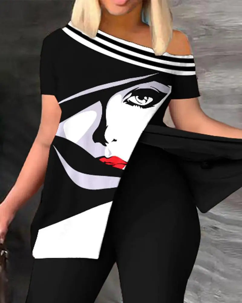 Women's Two-Piece Ruffle Sleeve Top & Pants Set