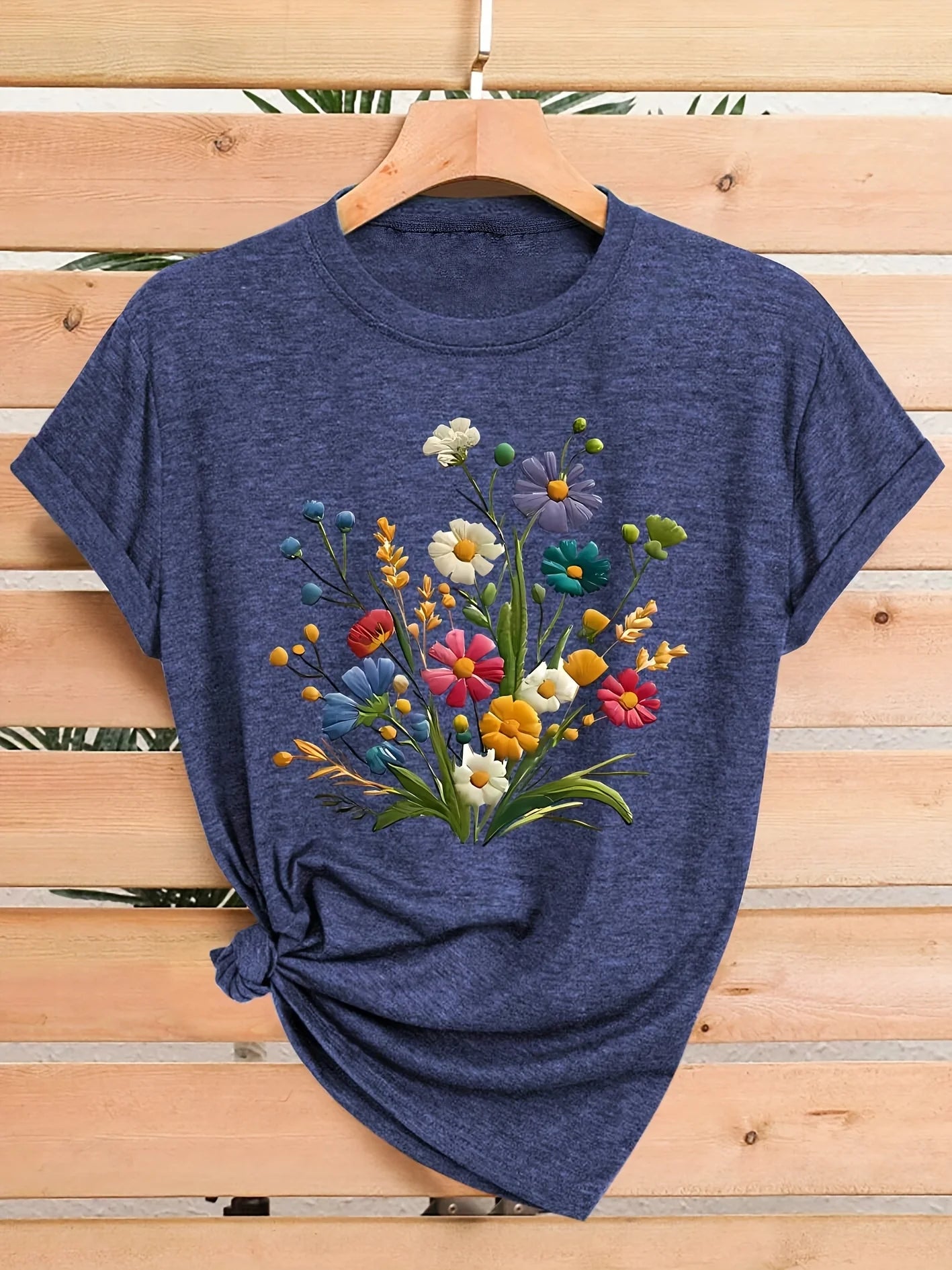Wildflower Bouquet Women’s Graphic Tee – Colorful Floral Crew Neck Casual T-Shirt TX-WMYZ-1917 Bazaare Mart Lady's T-Shirt