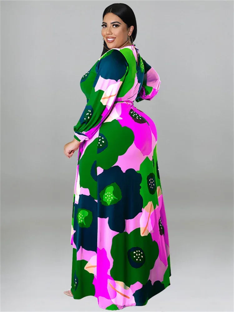 Colorful Long Sleeve Large Print Flower Maxi Dress Bazaare Mart Colorful Long Sleeve Large Print Flower Maxi Dress