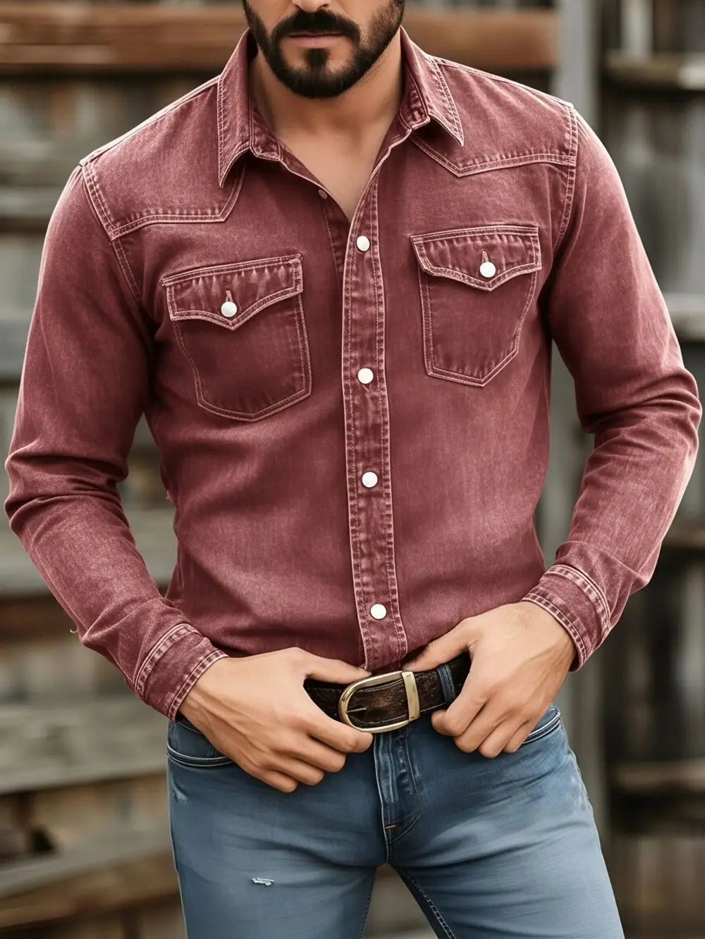 Men's Vintage Washed Denim Button Up Shirt