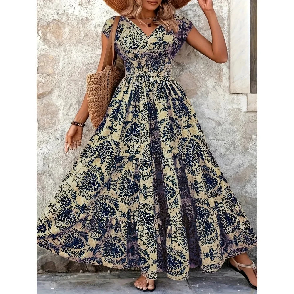 Retro Plus Size V-Neck Short Sleeve Dress