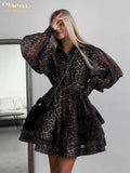 Retro Leopard Print Long Sleeve Mini Dress Brown CHINA Bazaare Mart Mini Dress