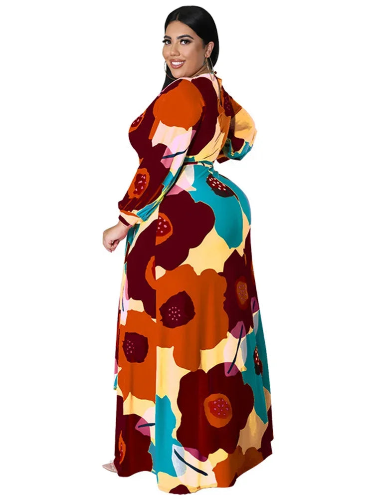 Colorful Long Sleeve Large Print Flower Maxi Dress Bazaare Mart Colorful Long Sleeve Large Print Flower Maxi Dress
