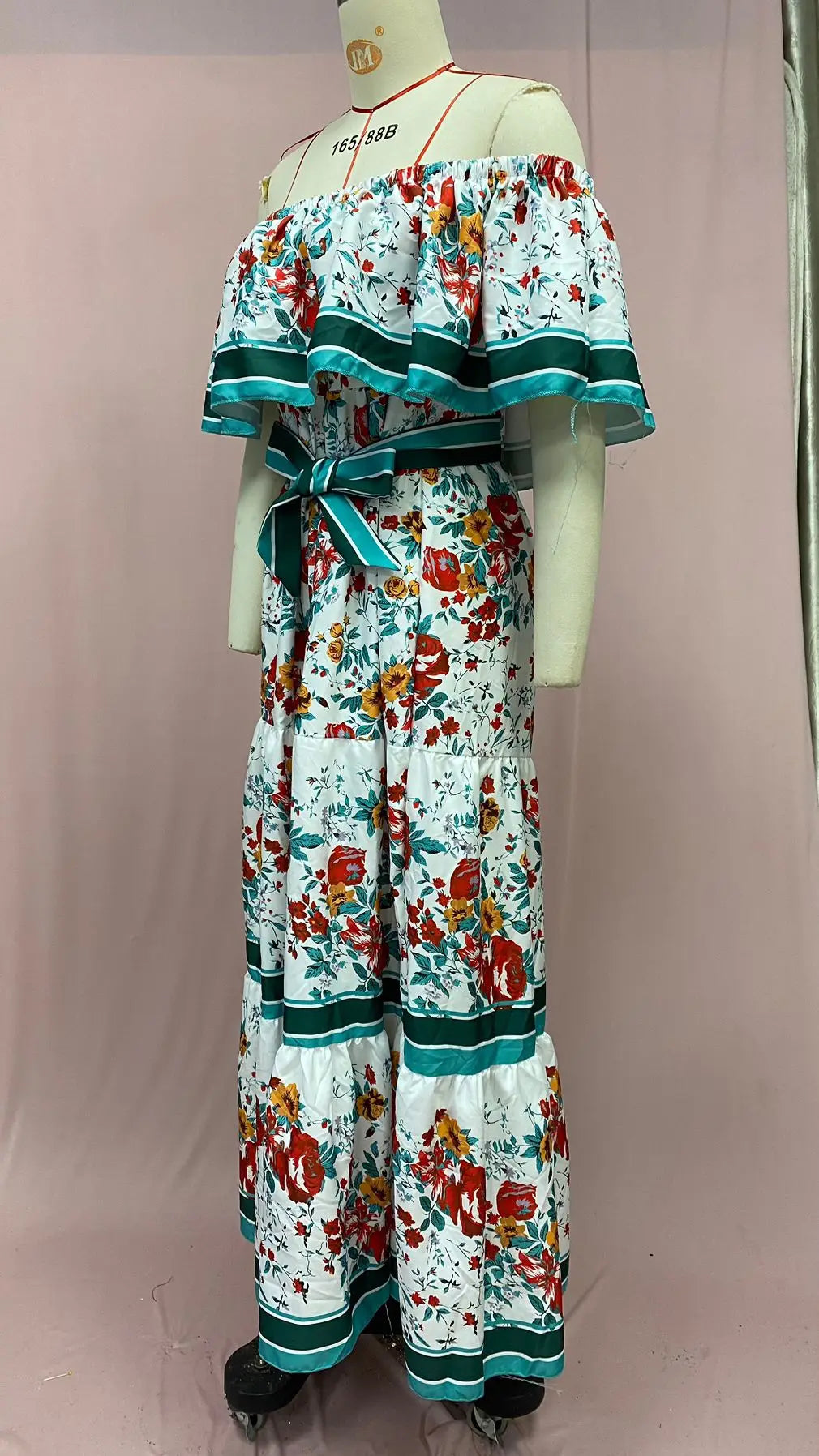 Off-shoulder Long Ruffled Peasant Dress
