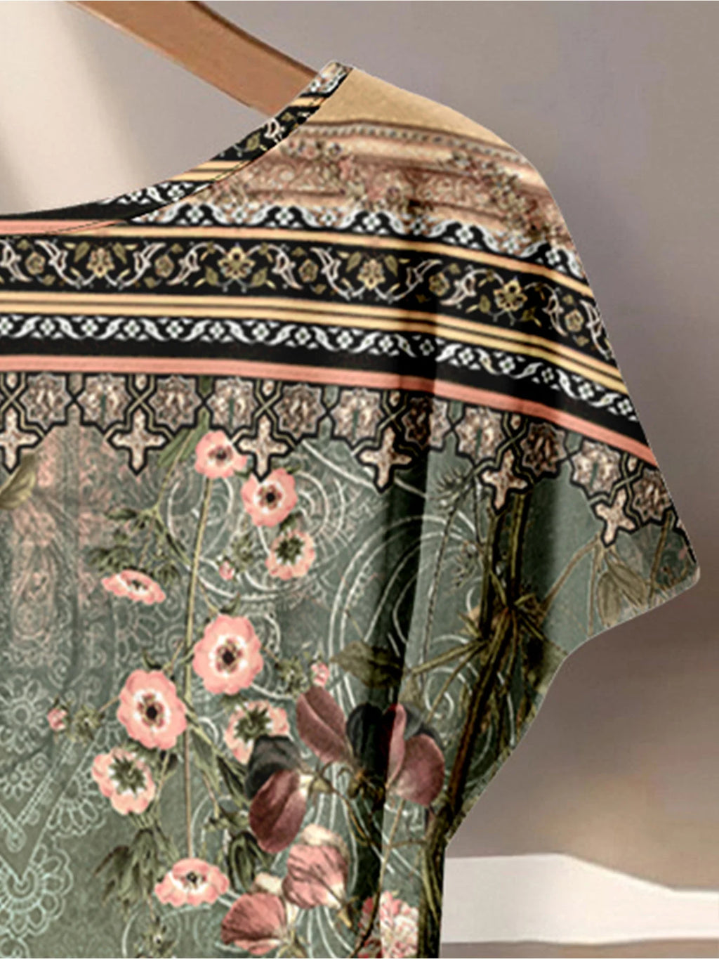 Dark Green Floral Print Twisted Top & Solid Wide Leg Pants Set
