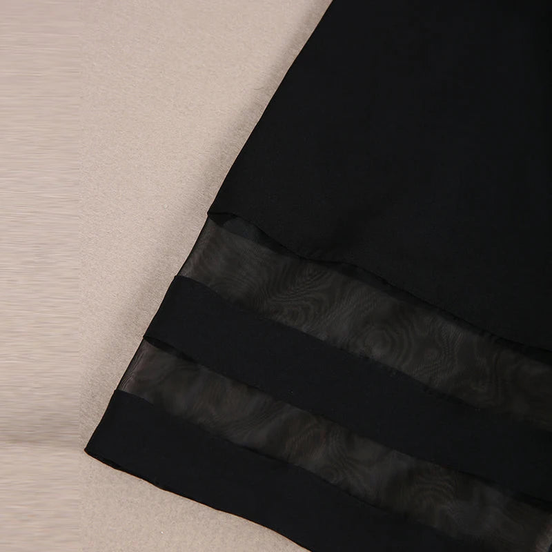 Summer Cold-Shoulder V Neck Stripe Mesh Sleeve Dress Bazaare Mart Black V-Neck Dress