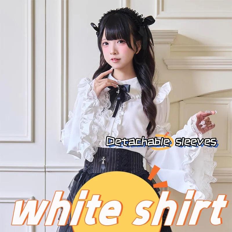 Women's Kawaii Lolita Blouse – Japanese-Inspired Peter Pan Collar Shirt with Lace & Bow Details shirt 39 Bazaare Mart Blouse