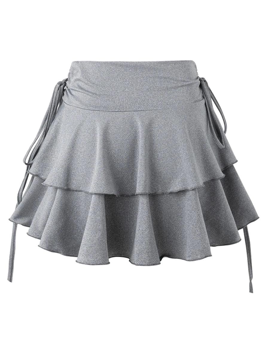 Cute Layered Side Lace Up Mini Skirt Gray Bazaare Mart Mini Skirt