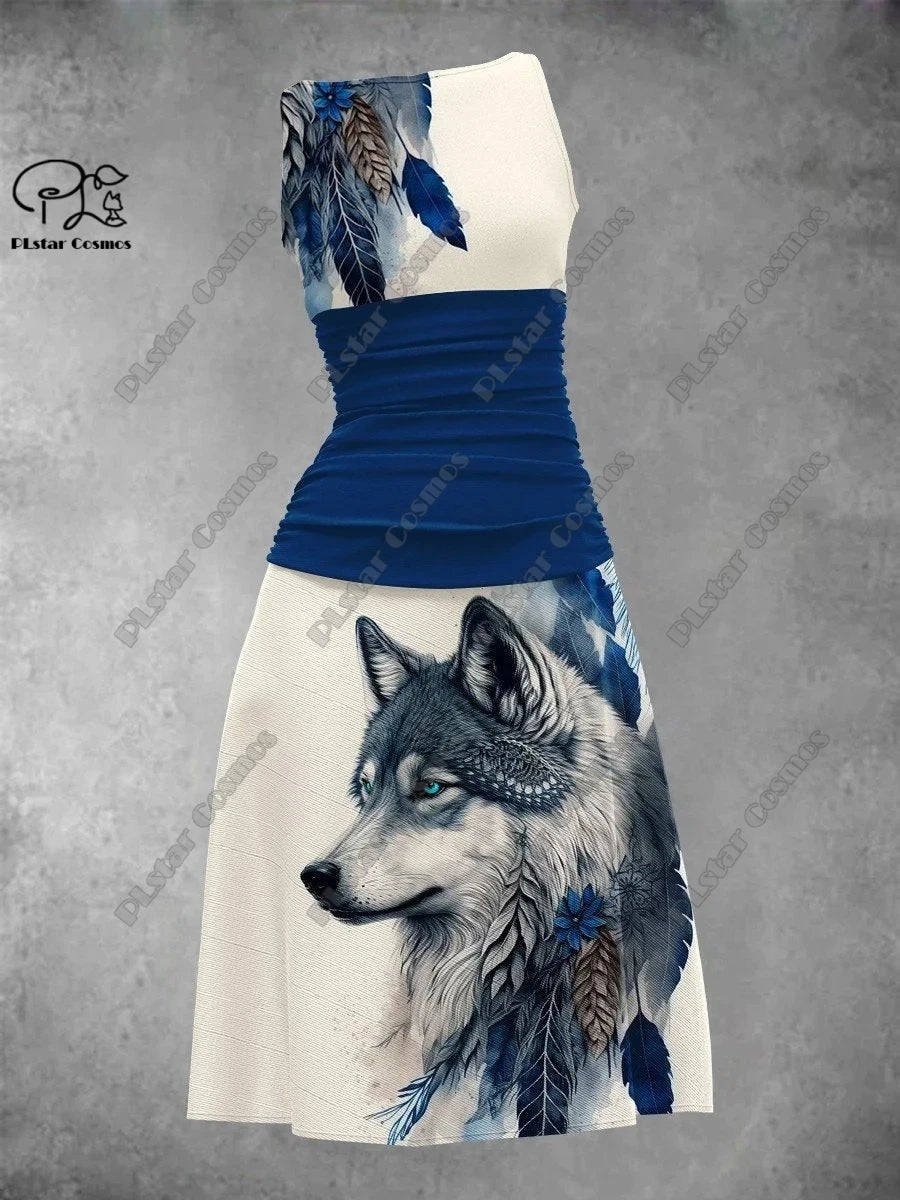 Women's 3D Print Sleeveless Fit & Flare Dress – Nature Pattern Dress Bazaare Mart Sleeveless Dress