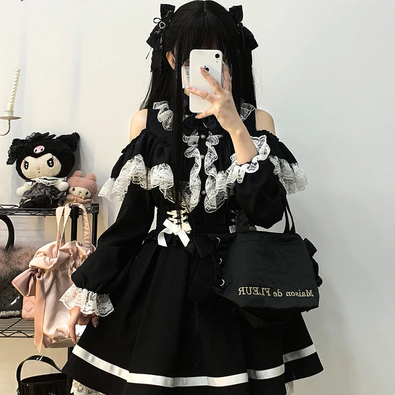 Women's Kawaii Lolita Blouse – Japanese-Inspired Peter Pan Collar Shirt with Lace & Bow Details Bazaare Mart Blouse