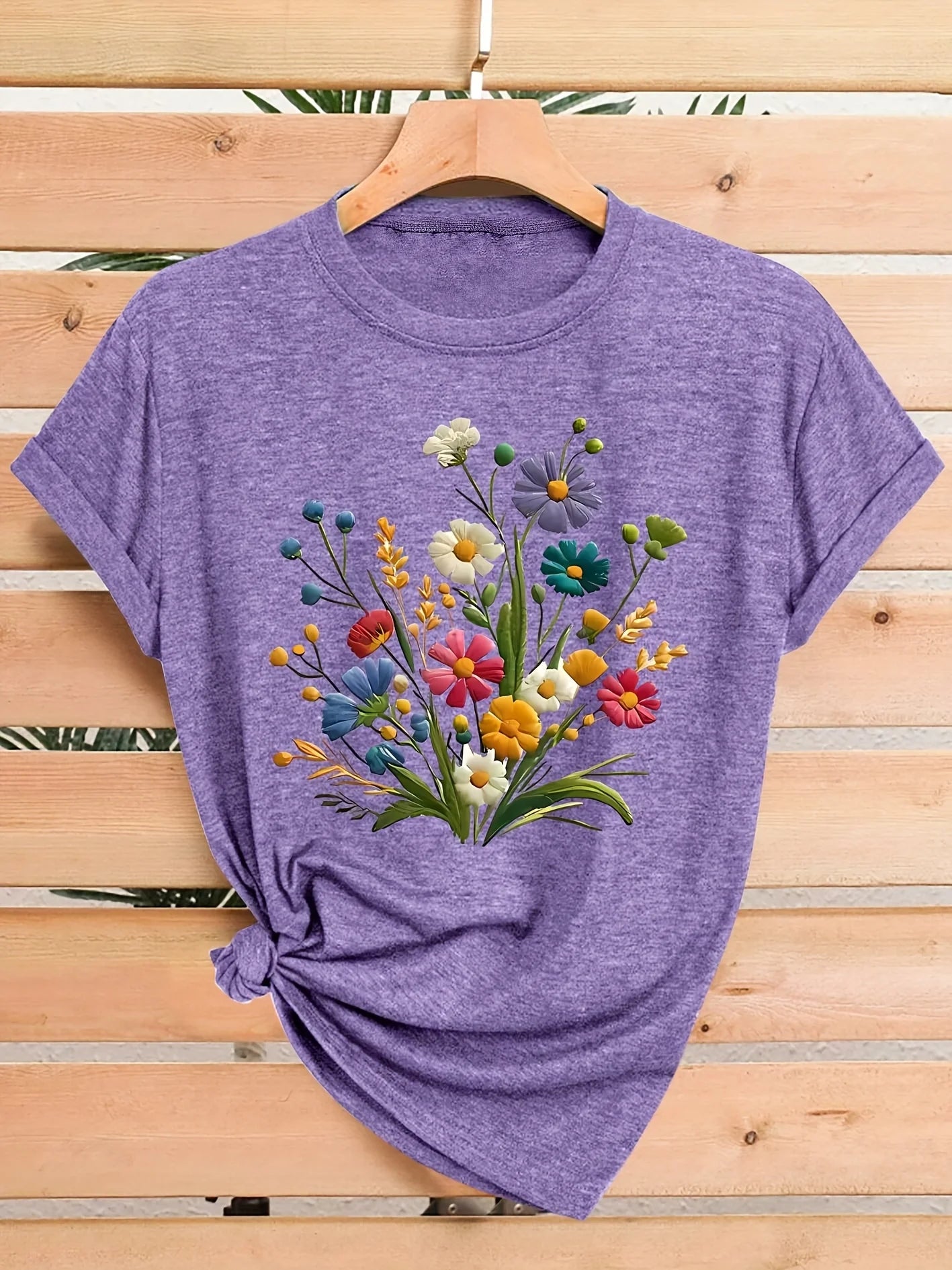 Wildflower Bouquet Women’s Graphic Tee – Colorful Floral Crew Neck Casual T-Shirt TX-WMYZ-1916 Bazaare Mart Lady's T-Shirt