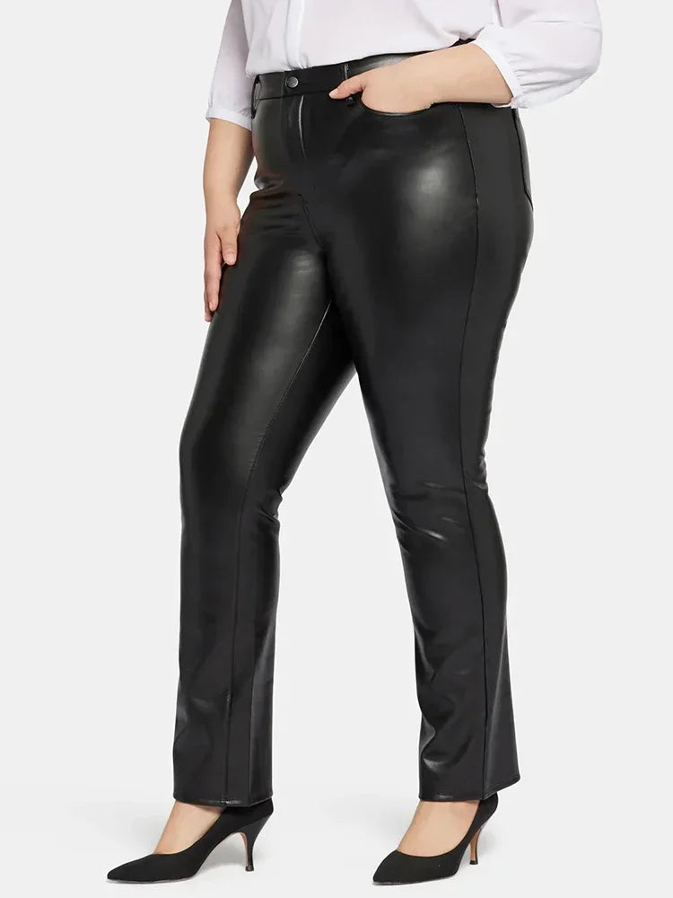Women Plus Size Faux Leather Pants High Waist Sexy PU Trousers with Pocket Ladies Stretch Bodycon Pencil Pants 5XL 6XL 7XL New Bazaare Mart