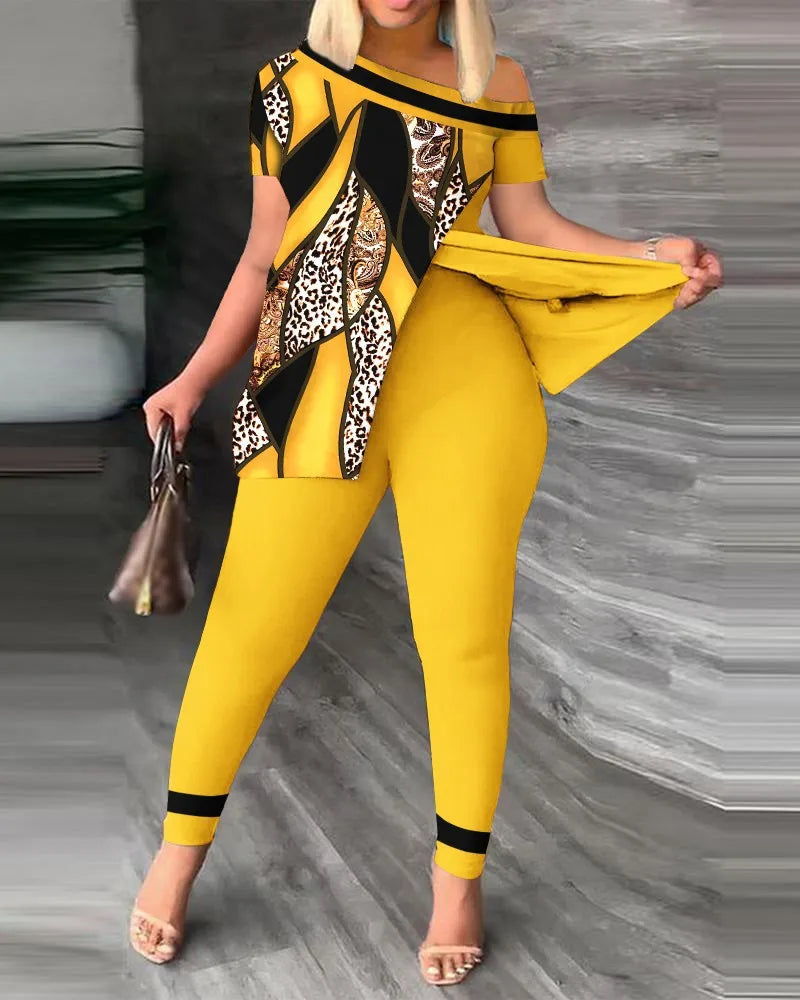 Women's Two-Piece Ruffle Sleeve Top & Pants Set