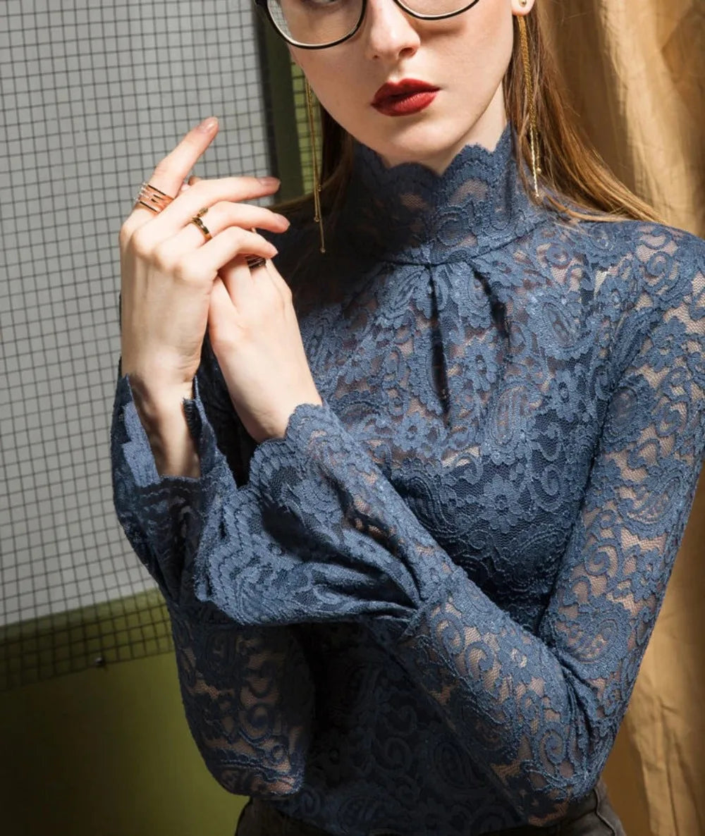 Lace Turtleneck Long Bell Sleeve Bazaare Mart Lace Turtleneck Long Bell Sleeve