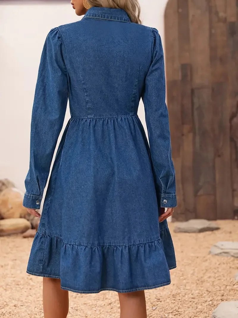 Denim Long Sleeve Button Up Shirt Dress