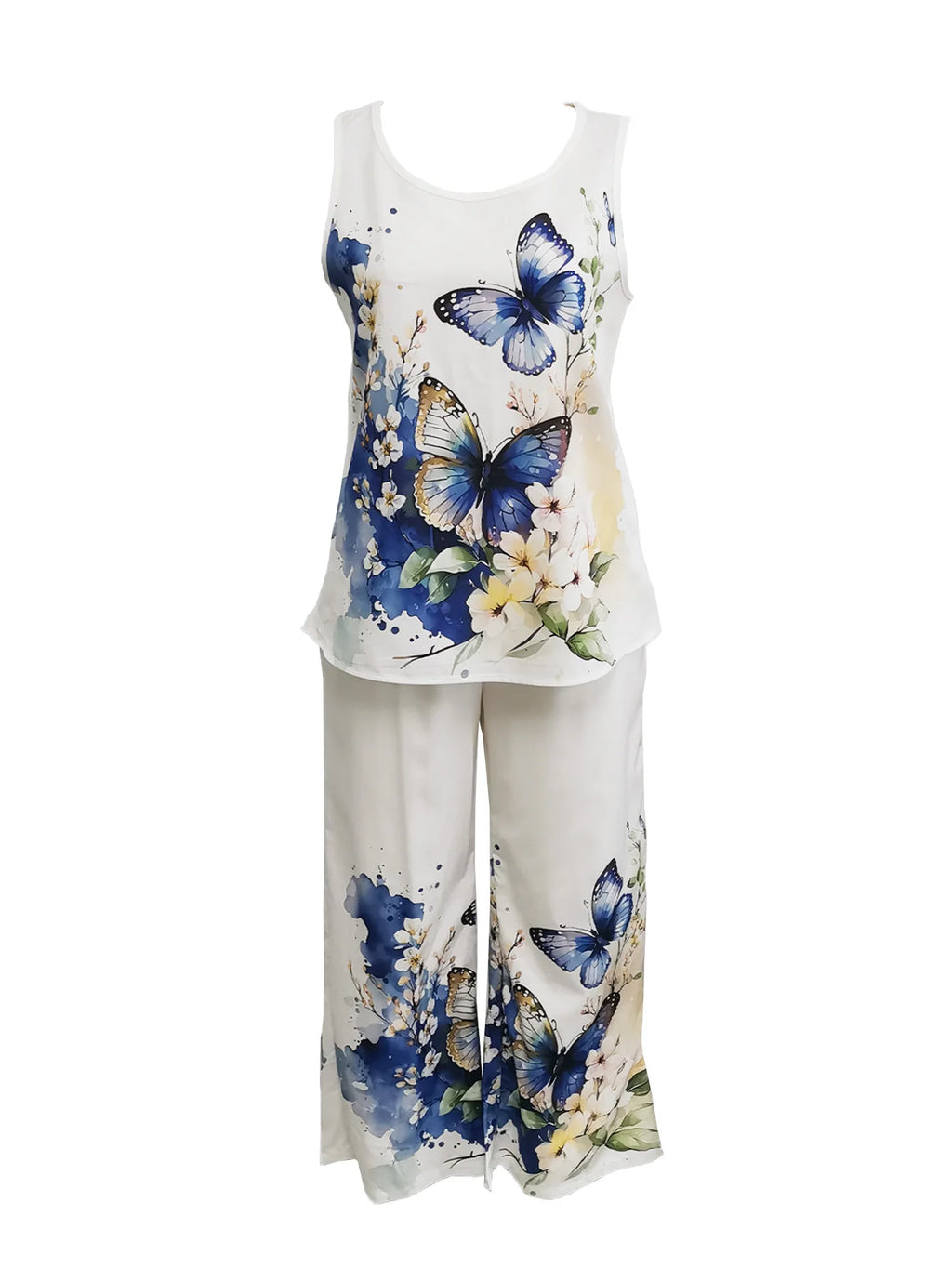 Simple Sleeveless Printed Vest Long Pants Set Women Summer Fashion Round Neck Casual T-Shirt Top Loose Pants Suit Clothes Bazaare Mart