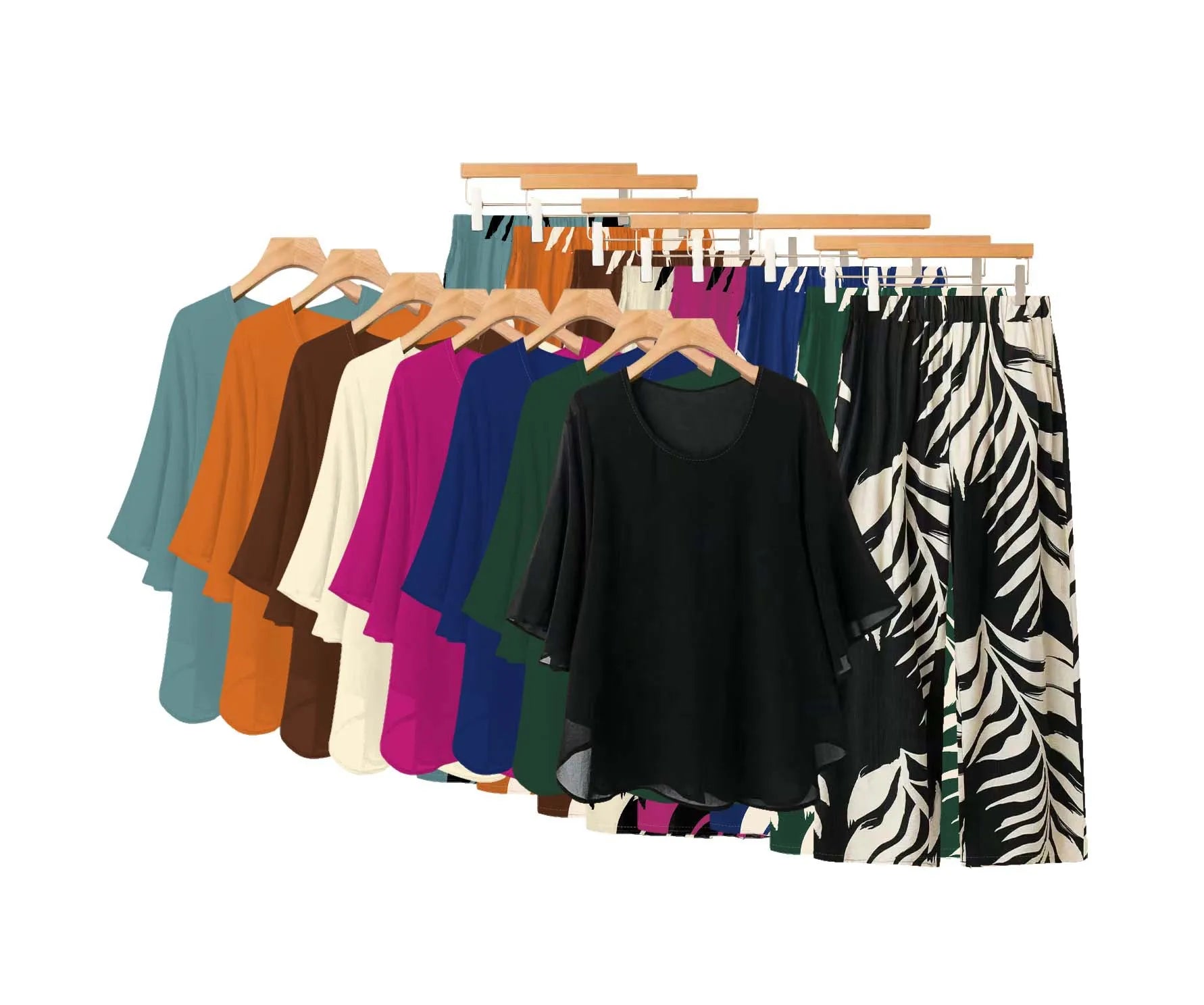 Women's Chiffon Overlay Top & Tropical Leaf Print Wide Leg Pants 2 Piece Set | Elegant Summer Resort Outfit Bazaare Mart 2 pc. Pants Outfit
