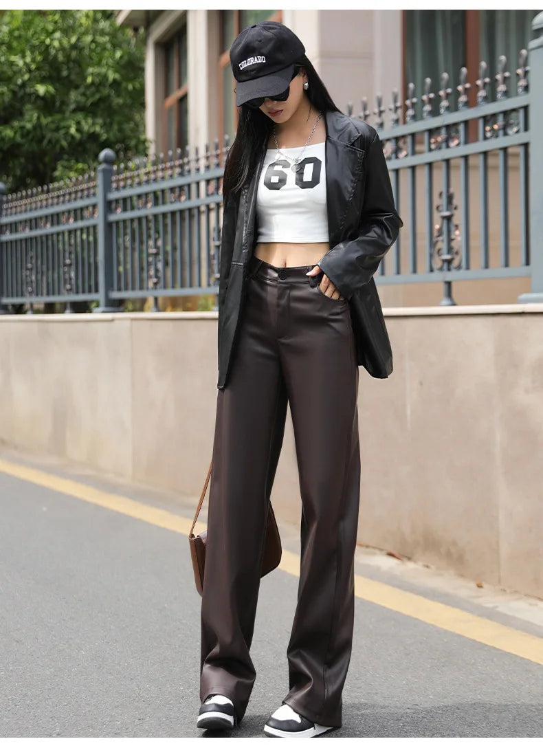 Winter Fleece PU Leather Wide Leg Pants Bazaare Mart Winter Fleece PU Leather Wide Leg Pants