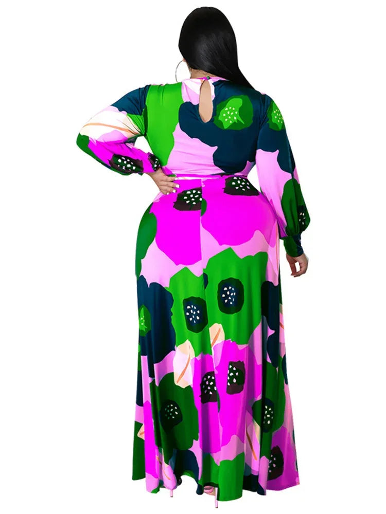 Colorful Long Sleeve Large Print Flower Maxi Dress Bazaare Mart Colorful Long Sleeve Large Print Flower Maxi Dress