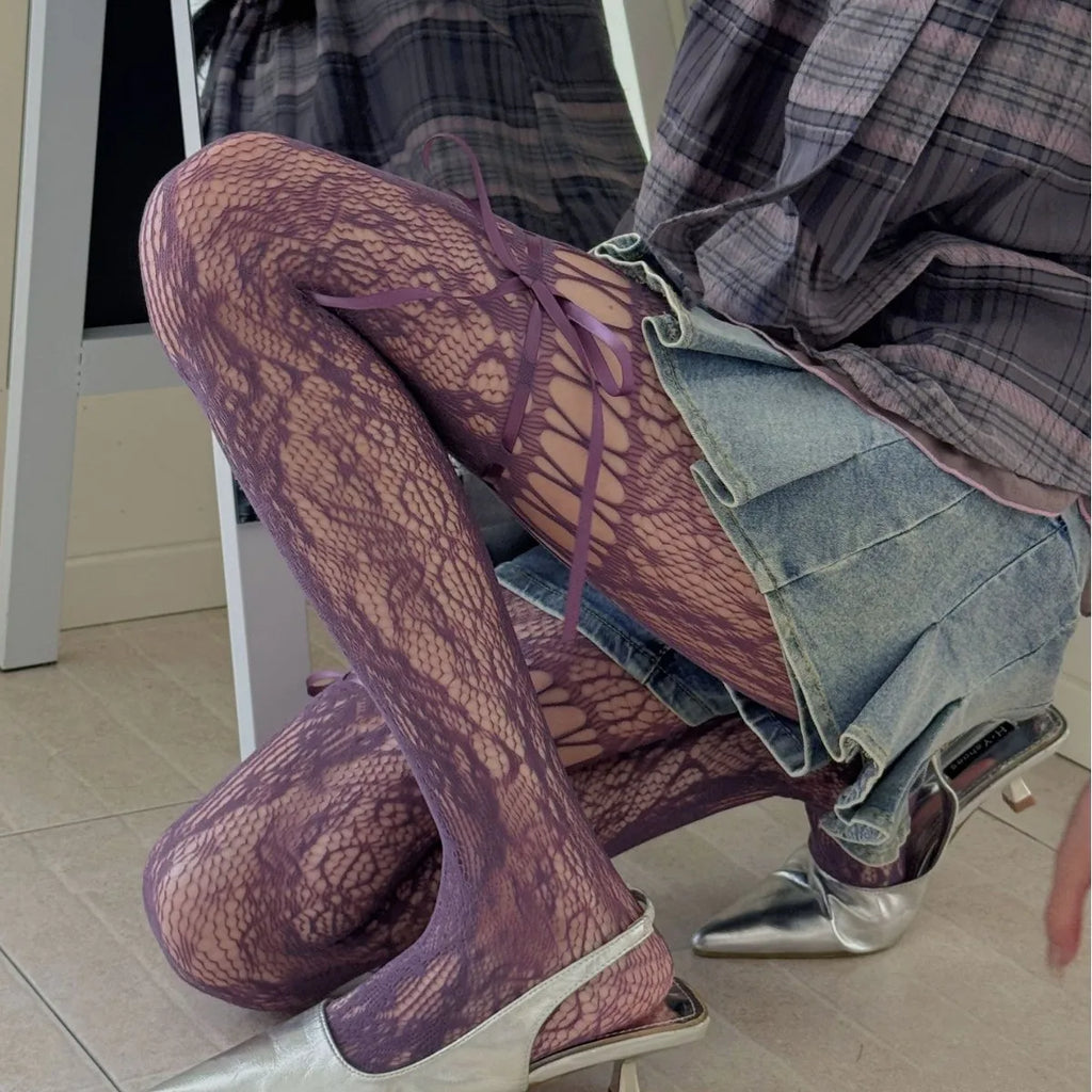 Lace Bow Tie Stockings Bazaare Mart Lace Stockings