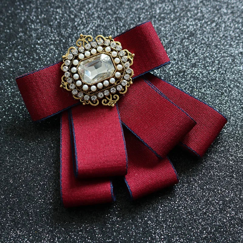 Fashion British Multi-layer Wedding Ribbon and Crystal Bowtie Bazaare Mart Fancy Jeweled Neck Tie