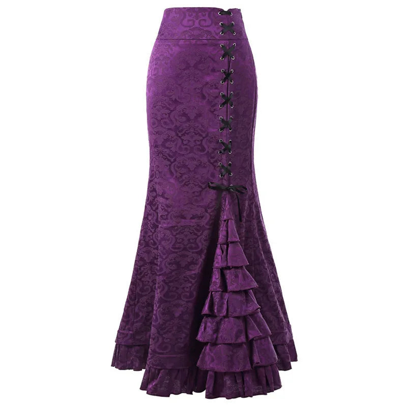 Vintage Paisley Gothic Ruffled Maxi Skirt PURPLE Bazaare Mart Vintage Paisley Gothic Ruffled Maxi Skirt