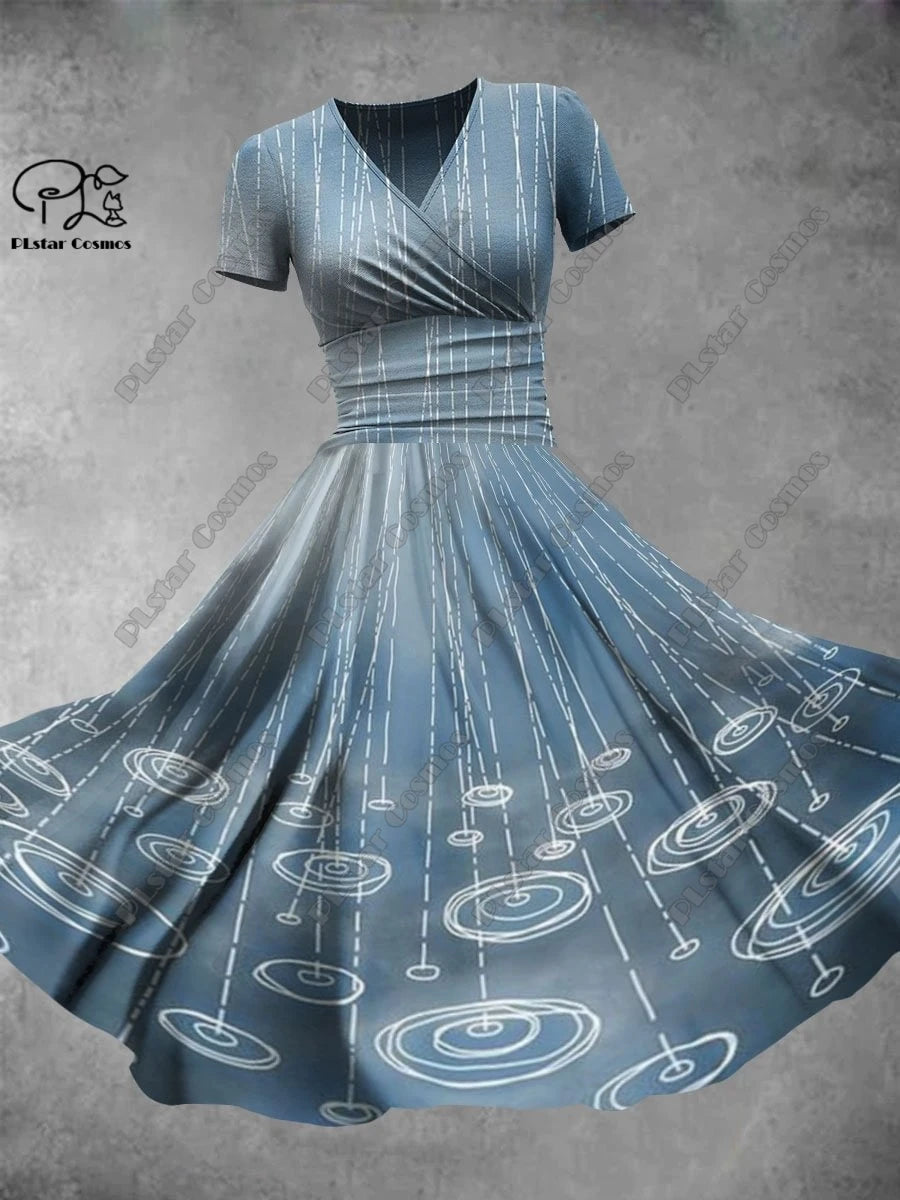 3D printed floral skirt Valentine's Day series printed V-neck short-sleeved dress A-line long skirt casual and fashionable -5 10 Bazaare Mart