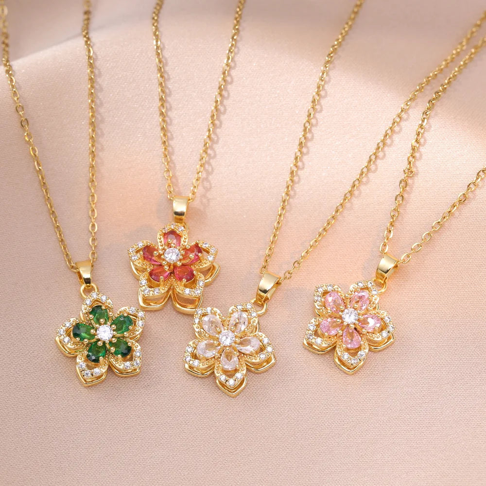 Romantic CZ Flower Pendant Necklace Bazaare Mart Romantic CZ Flower Pendant Necklace