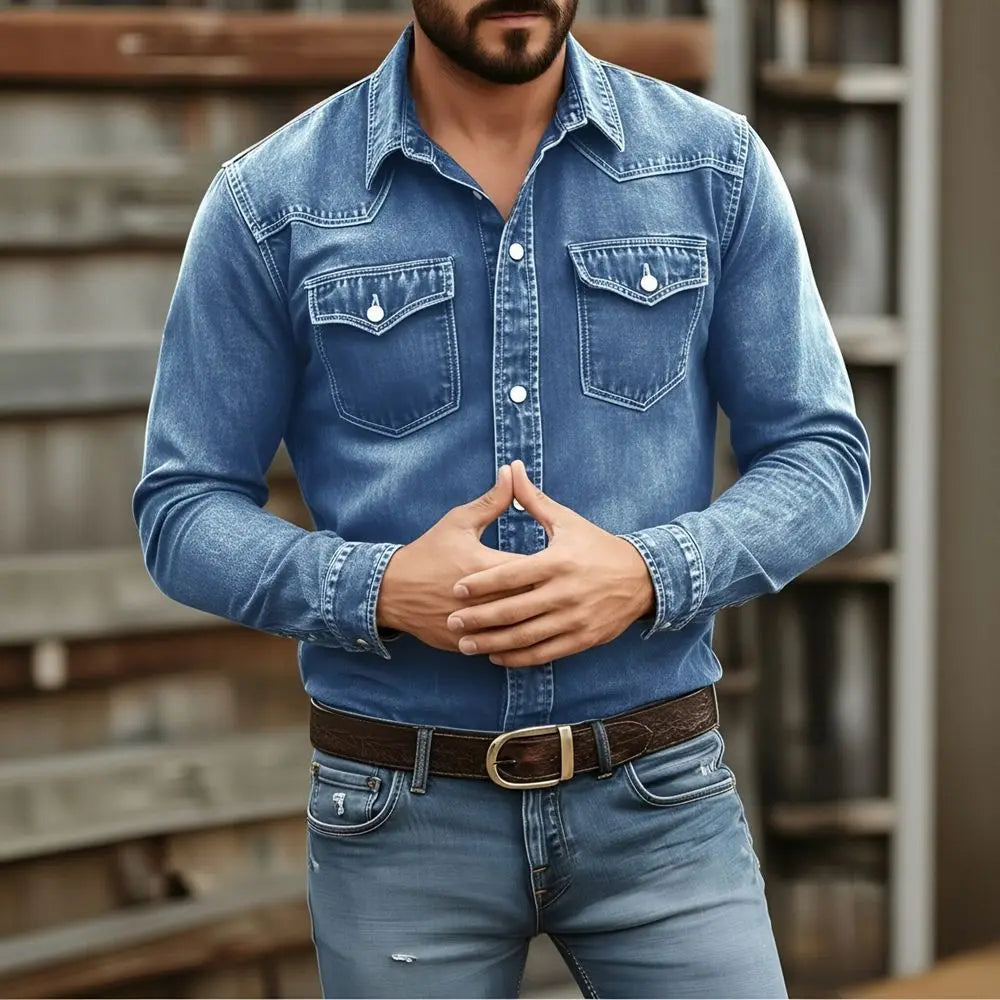 Men's Vintage Washed Denim Button Up Shirt