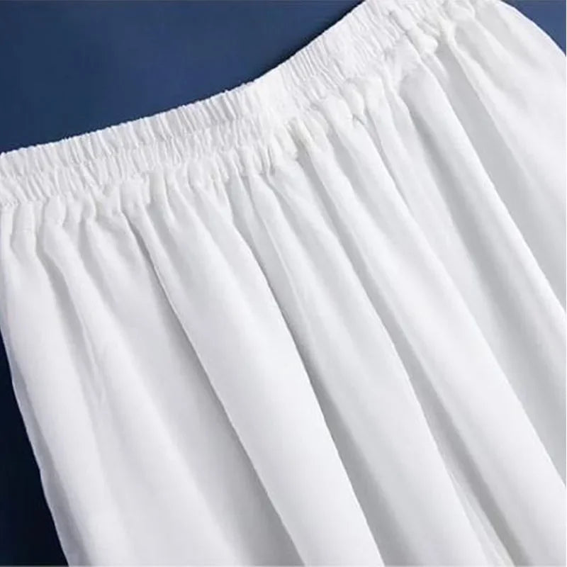 New Summer White Drape Chiffon Wide-Leg Pants Casual Chiffon Trousers Pants Women Clothing Loose High Waist Slim Skirt bd67 Bazaare Mart