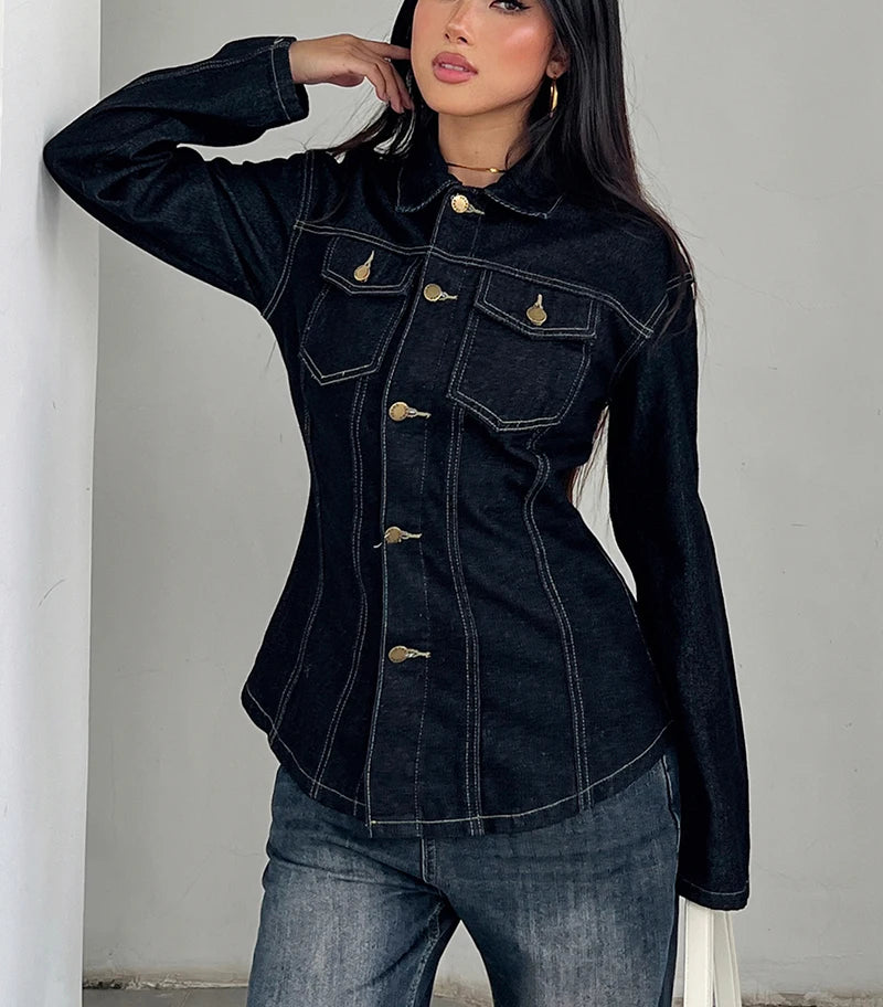 Vintage Midnight Blue Denim Button-Up Shacket