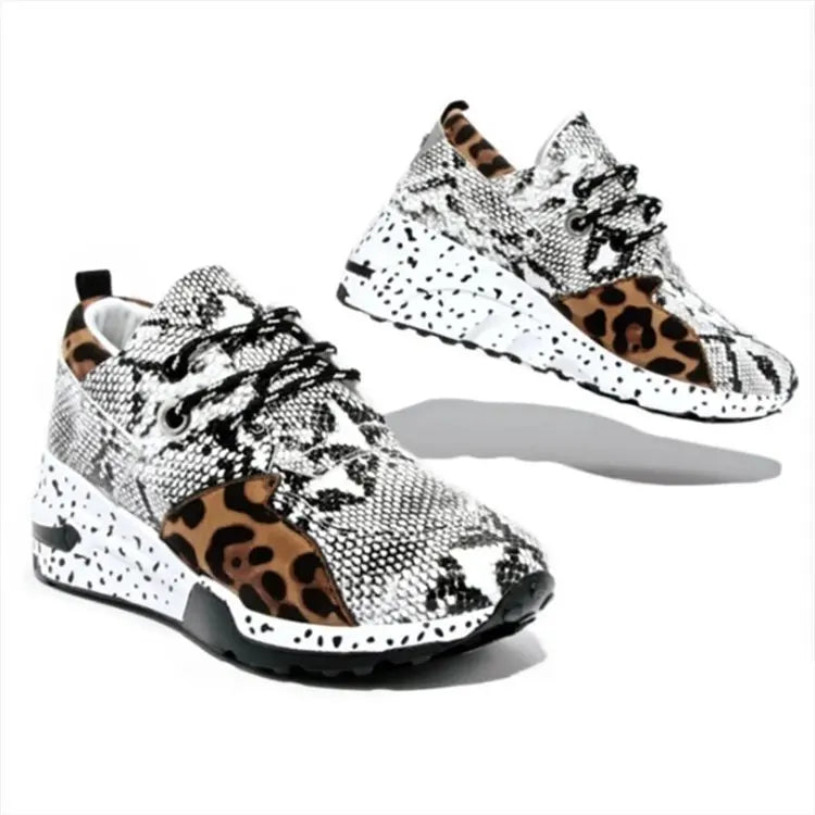 Thick-Soled Leopard Color-Block Sneakers